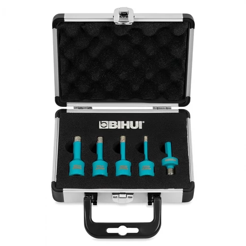 BIHUI DBDMK5 Set burghie diamantate pentru polizor unghiular 5 piese (6-8-10-12mm + adaptor pentru bormasina)