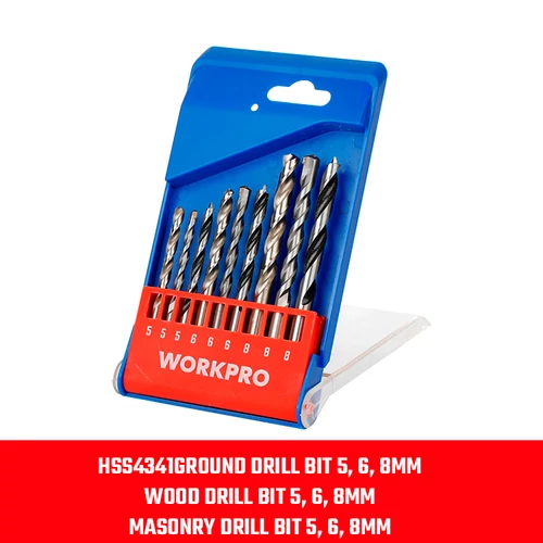Workpro WP400463 Set burghie pentru lemn,metal,beton 9buc (5,6,8mm)